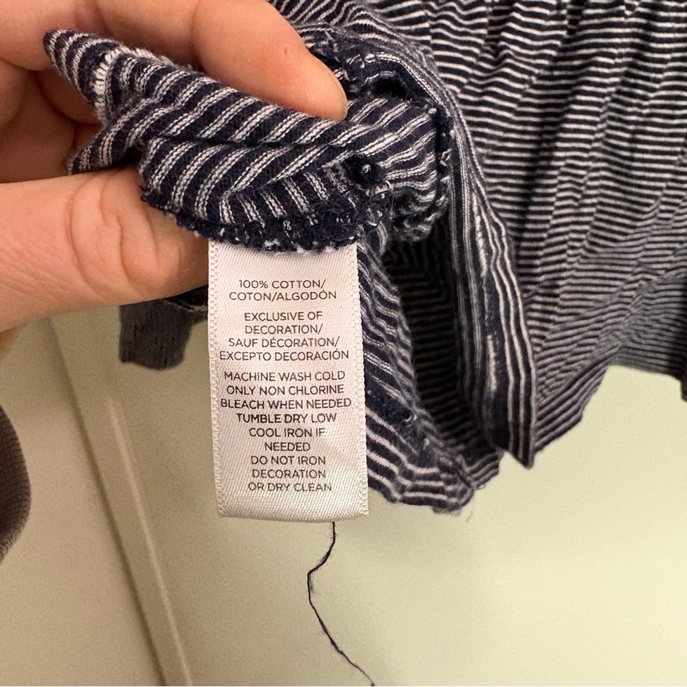 LOFT Women’s Size Medium Navy and White Striped Embroidered Blouse Long Sleeve - Picture 4 of 5